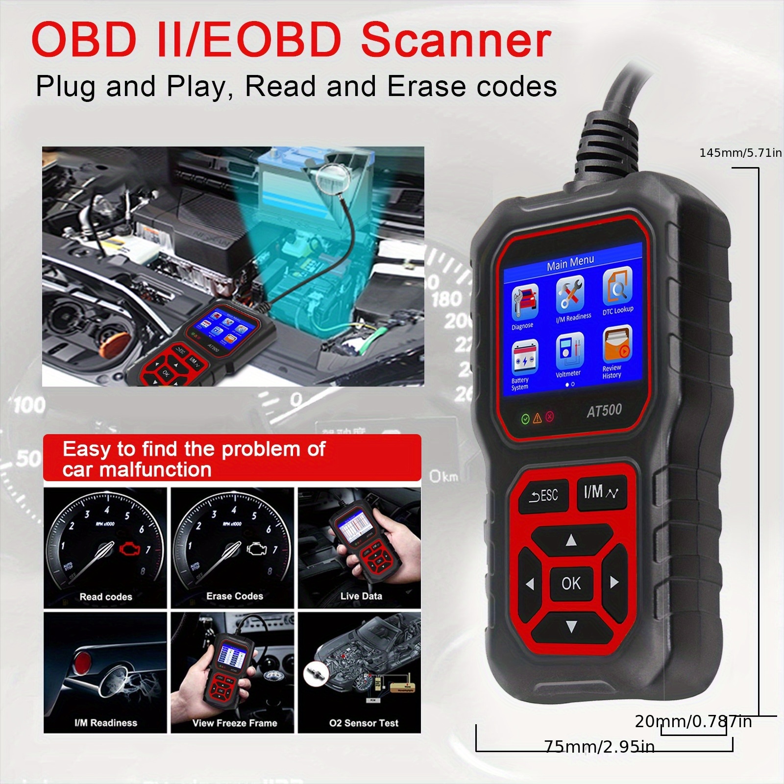 Car Code Reader Obd2 Car Code Scanner Voltage Tester Engine Temu