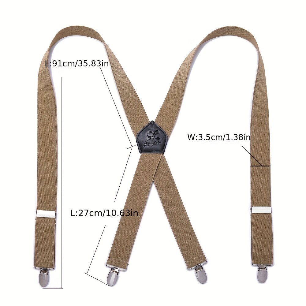 Adjustable Brown Leather Suspenders Braces for Men with Metal Clips L