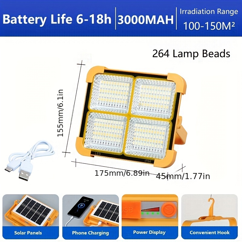 Powerful Led Camping Light, Solar Usb Charging Tent Lamp, 6 Modes  Waterproof Portable Lantern, Foldable Work Lights, Support Usb Output,  Power Display - Temu