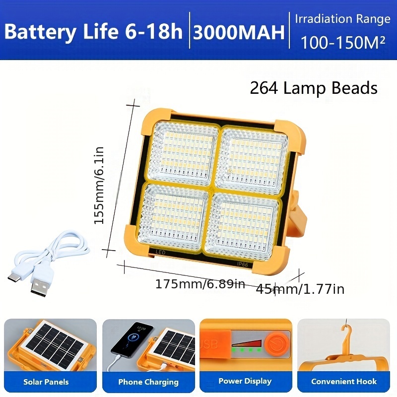 1pc Led Solar Camping Lights, Waterproof Solar Charging Or Usb Charging,  Portable Light, Power Bank Flashlight Survival Kit, Indoor And Outdoor Home  E