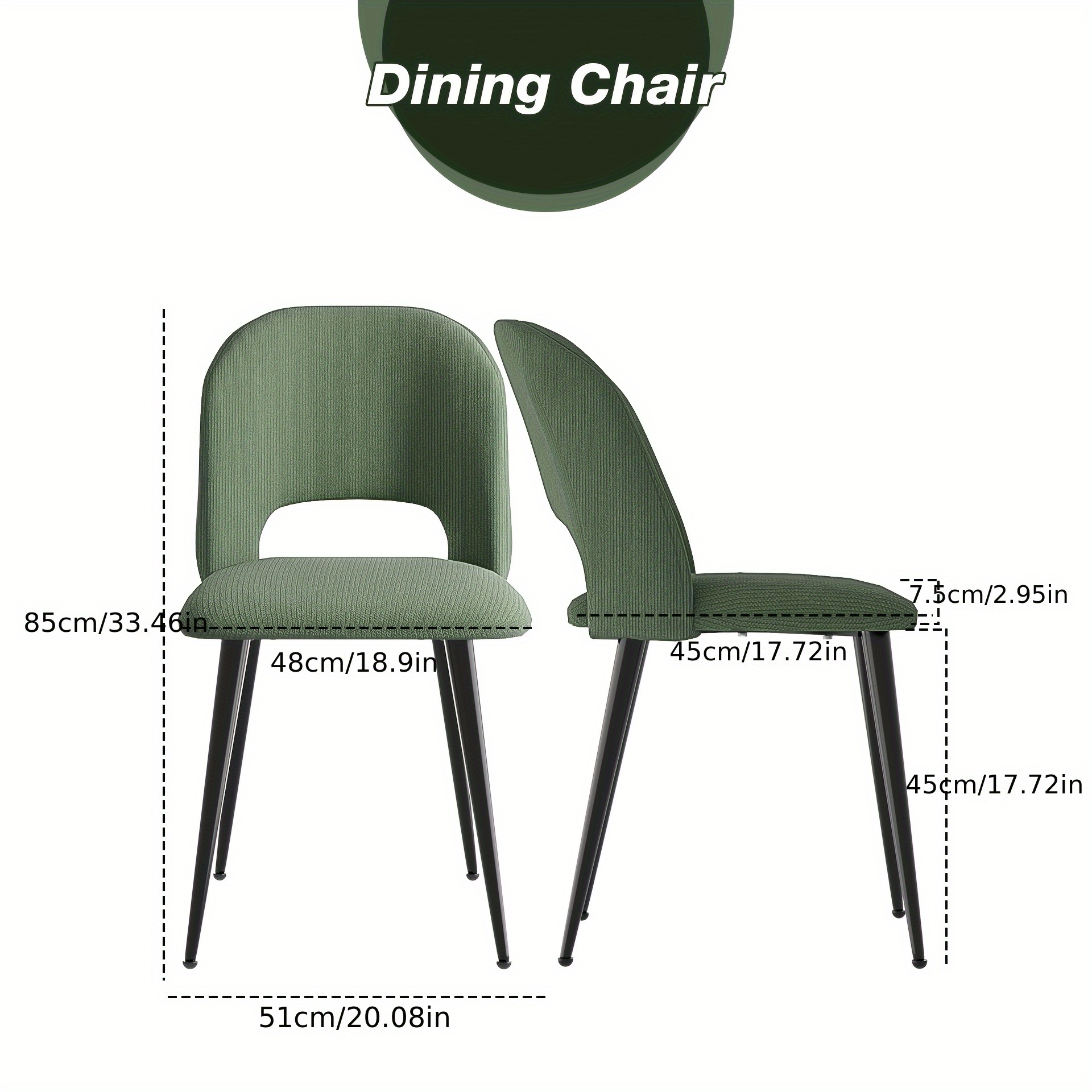 TEMU Juego de 2 sillas de comedor a rayas con respaldo, asiento tapizado, sillas de cocina, patas de metal, sillas para , restaurante, verde