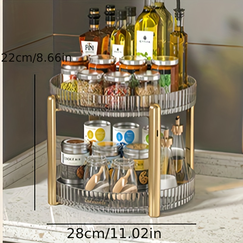 Double Layer Golden Turntable Kitchen Storage Shelf