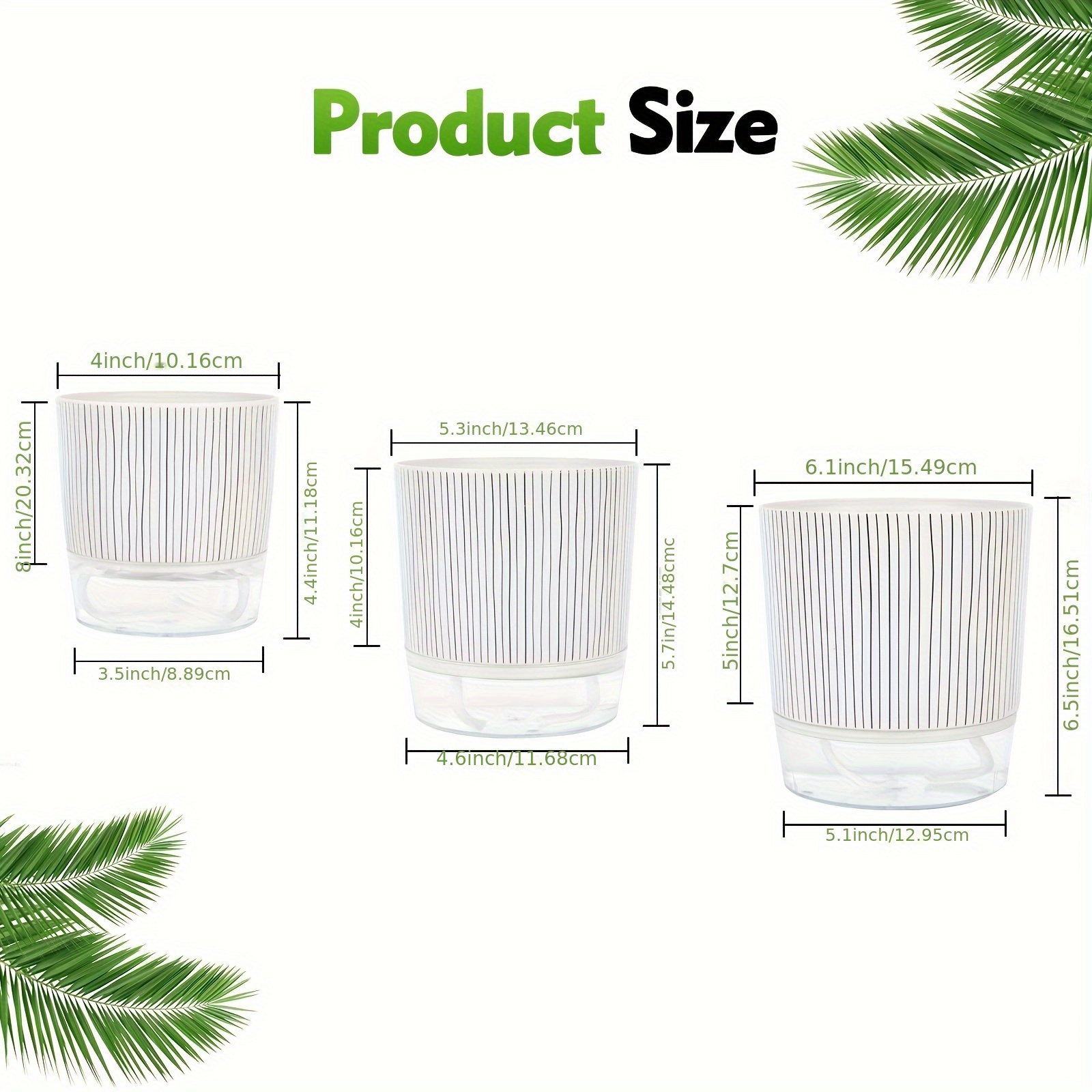 3pcs Self-watering Planters 4/5.5/6.2 Inch - Indoor Smart Flower Pots With Wick System For African Violets/orchids (modern Black Stripes Low Maintenance)