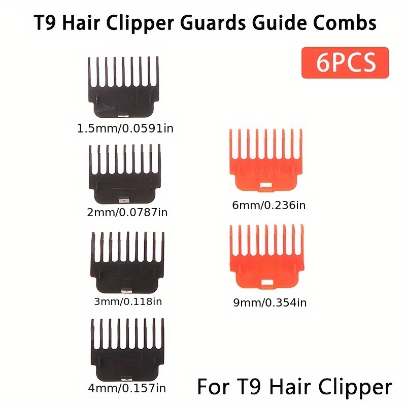 Premium T9 Hair Clipper Guide Combs Set - Durable Plastic, Easy-clean Trimmer Attachments For Precise Cuts & Styling - Fits 1.5/2/3/4/6/9mm Sizes