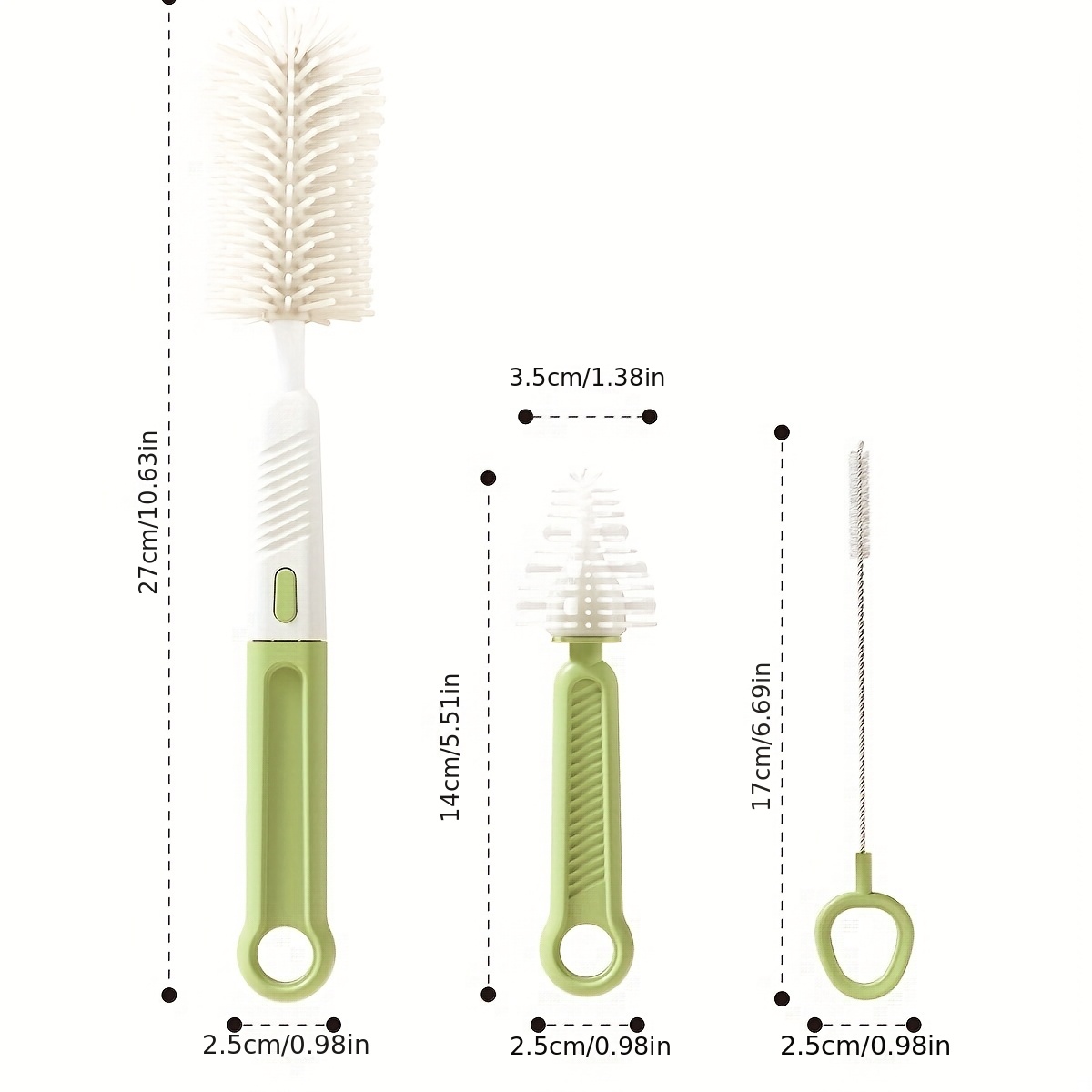 Silicone Bottle Brush Set, Including Handle, for Cleaning Nipple, Suction Straw and Cup Mouth