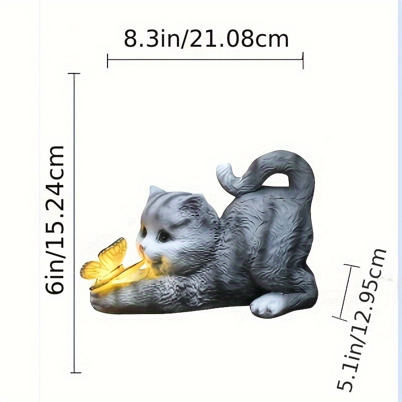 Image of Solar-powered Lights Featuring A Resin Cat Figurine, Perfect For Decorating , Gardens, And Lawns