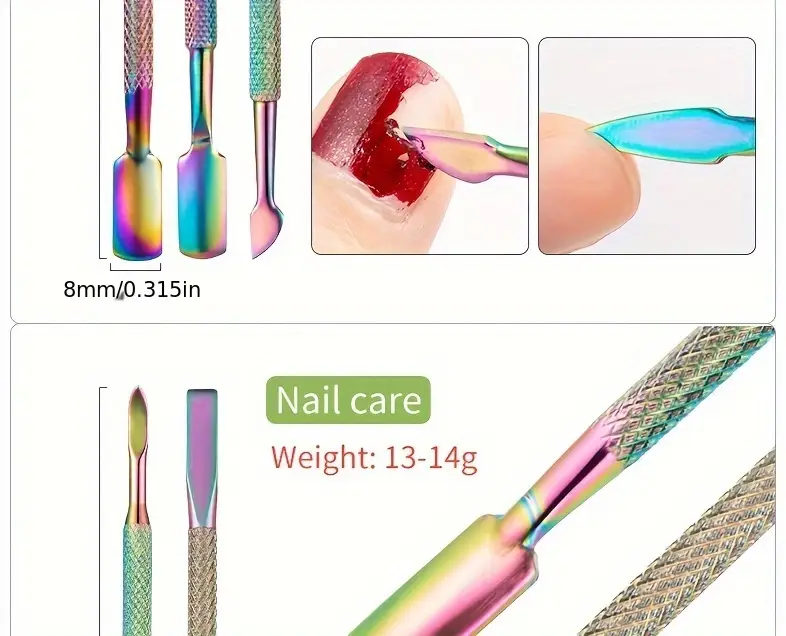14pcs hypoallergenic stainless steel cuticle pusher and nail file set manicure pedicure tools uv gel polish remover cleaning kit nail tech supplies details 4