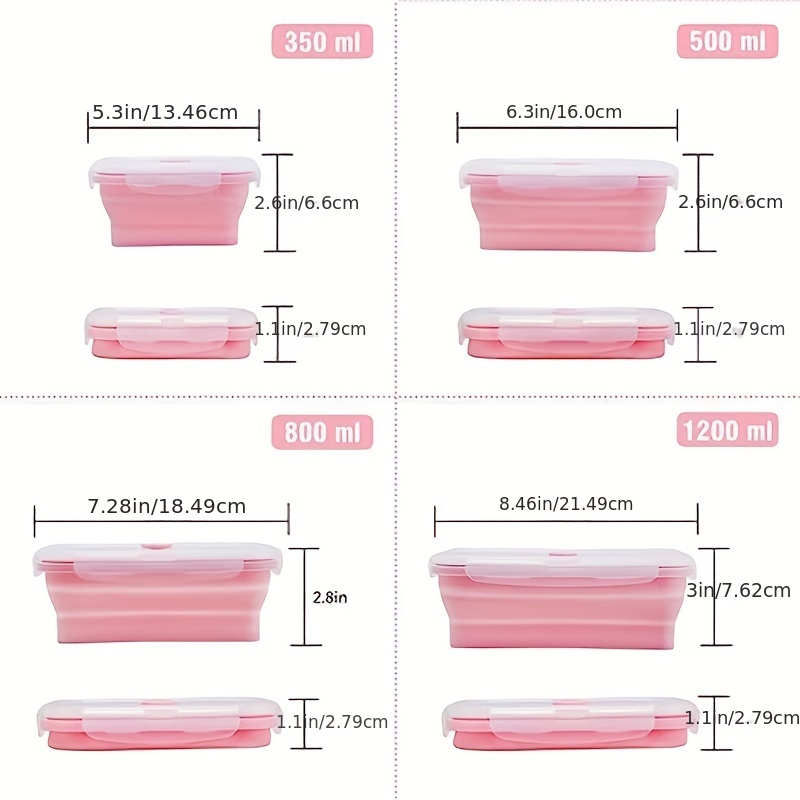 4 Size Choose Silicone Rectangle Lunch Box Collapsible Bento Box Folding  Food Container Bowl 350/500/800/1200ml for Dinnerware