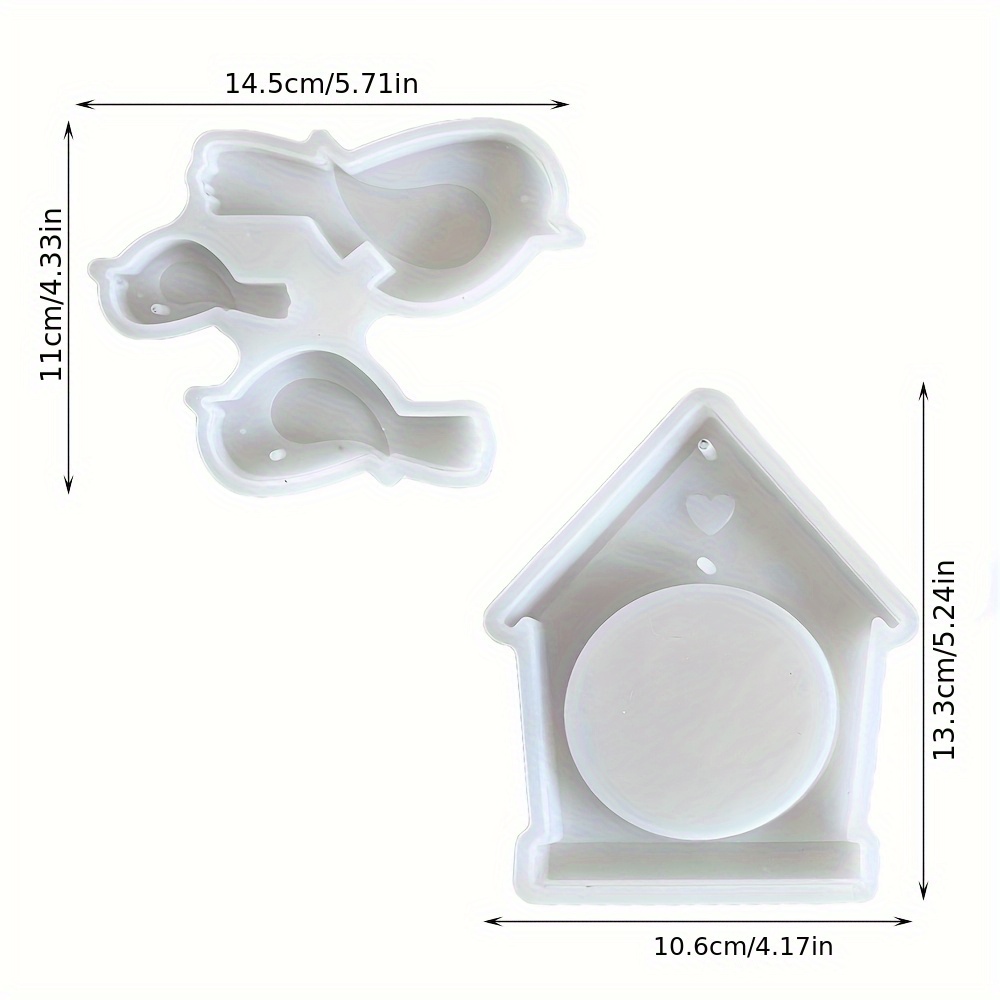 Image of 2pcs Resin Casting Birdhouse Silicone Molds - Heart-shaped Hanging Decorative Epoxy Molds, With Bird And Floral Embellishments, Perfect For Handmade Gypsum And Wall Decor
