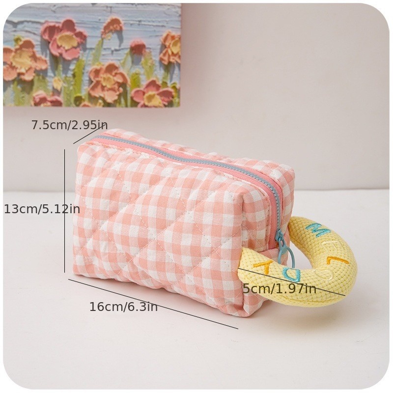 Makeup Bag for women Large Brown Checkered Makeup Bag Cosmetic Bags for  Women Aesthetic Stuff Travel Pouch Bags Purse Essentials