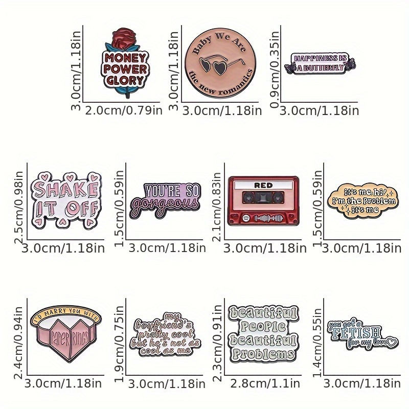 1/3/4pcs Lyrics Letter Enamel Pins Tape Rose Brooches Lapel Badges Jewelry  Gift For Men