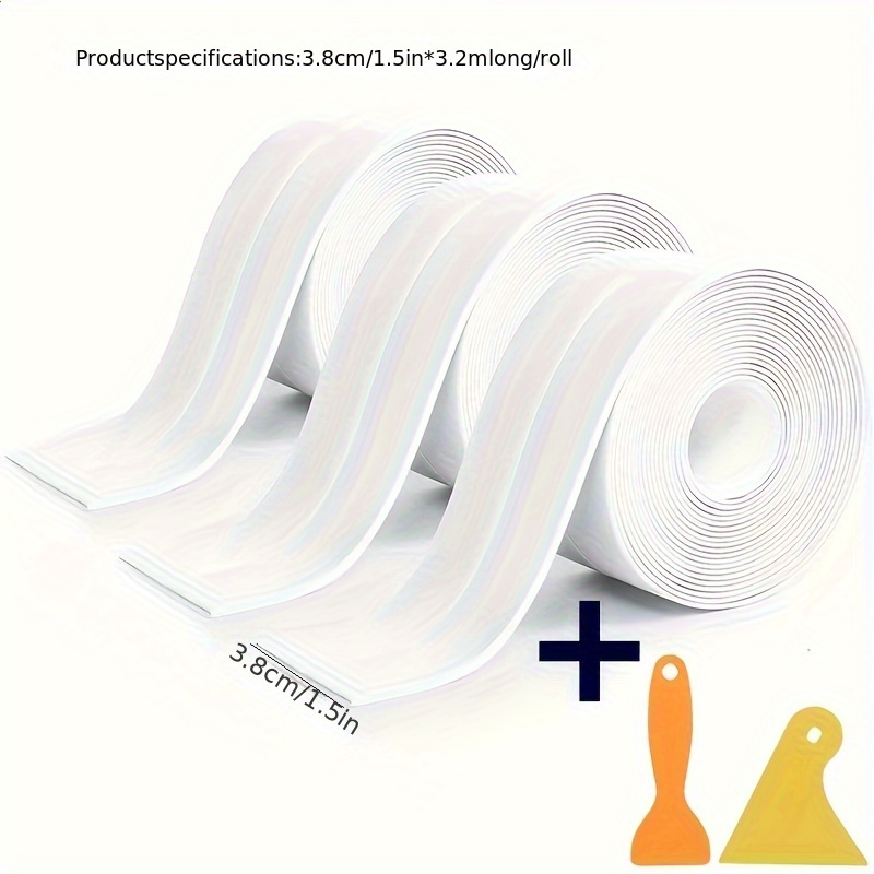 TEMU 5개/세트 (3롤의 실장 밀봉제 + 2개 스크래퍼) 실장 밀봉제, 화이트 실장 밀봉제, 주방 및 욕실용 누출 방지 테이프
