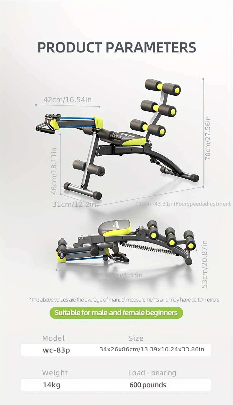 WONDER CORE 2 Total Gym Machine - Adjustable Ab Machine for Stomach Workout, Sit-Up Bench & Ab Lounger Exercise Chair, Home Gym Equipment with Green & Yellow Design, Compact Space-Saving Fitness Chair for Core Training, Multifunctional Fitness, Sleek Workout Equipment, Padded Comfort