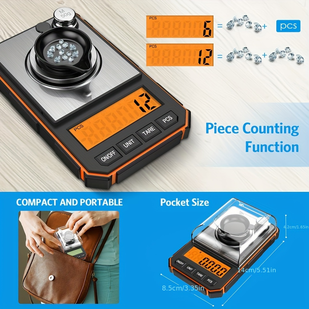 Digital Jewelry Scale 200g 0.01g Pocket Scales with 50g Calibration Weight  Electronic Smart Scale for