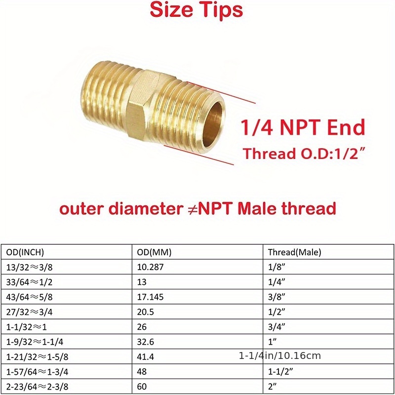 KOOTANS 1/4 NPT x 1/4 NPT Male Solid Brass Hex Nipples, Heavy Brass Pipe  Adapter Fittings Equal Nipples Connectors 4Pieces