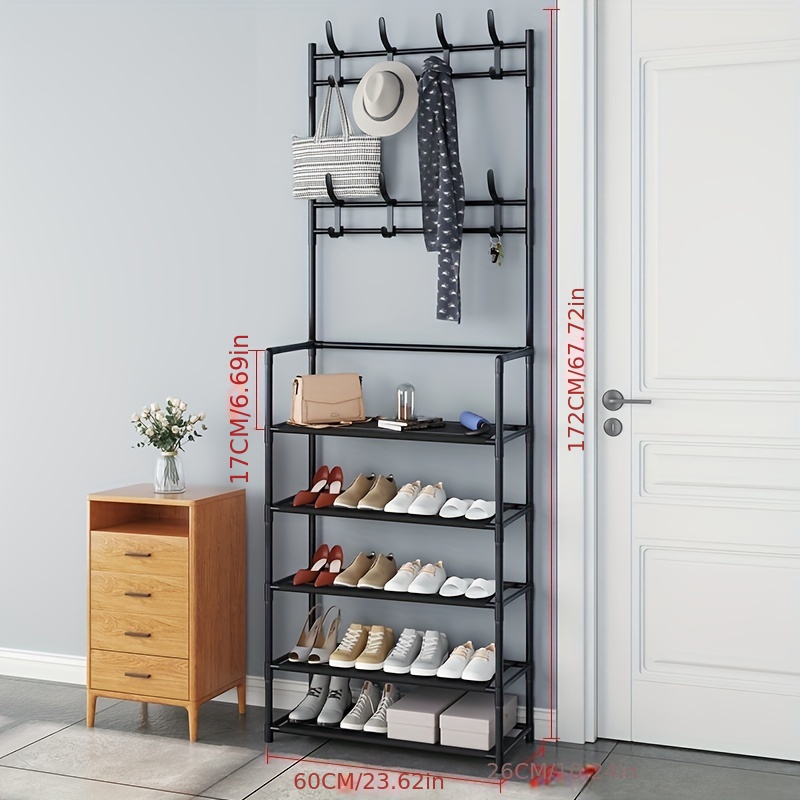 Multi-layer Free Standing Shoe Rack With 8 Double Hooks For Living Room,  Bathroom, And Hallway, Wide Coat Rack With Side Cloth, Efficient And  Stylish Clothes And Coat Storage Solution - Temu