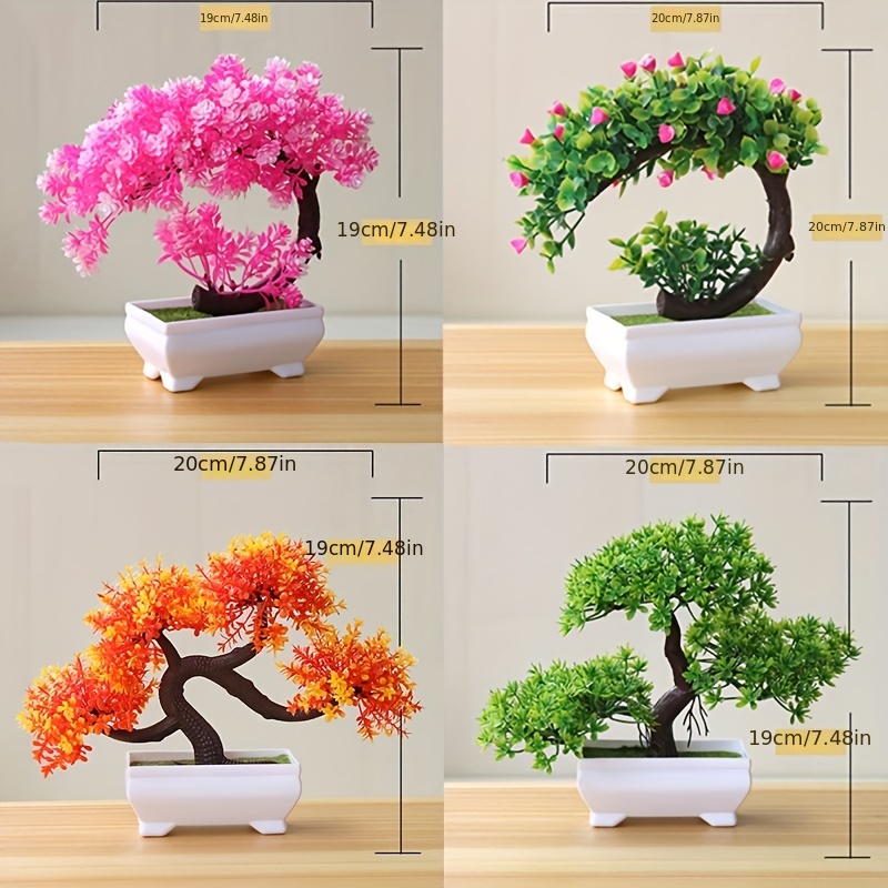 

1/3/4pcs Artificial Potted Plant, Plastic Simulation Bonsai Tree Look Flower Ornament, For Home Room Garden Decor