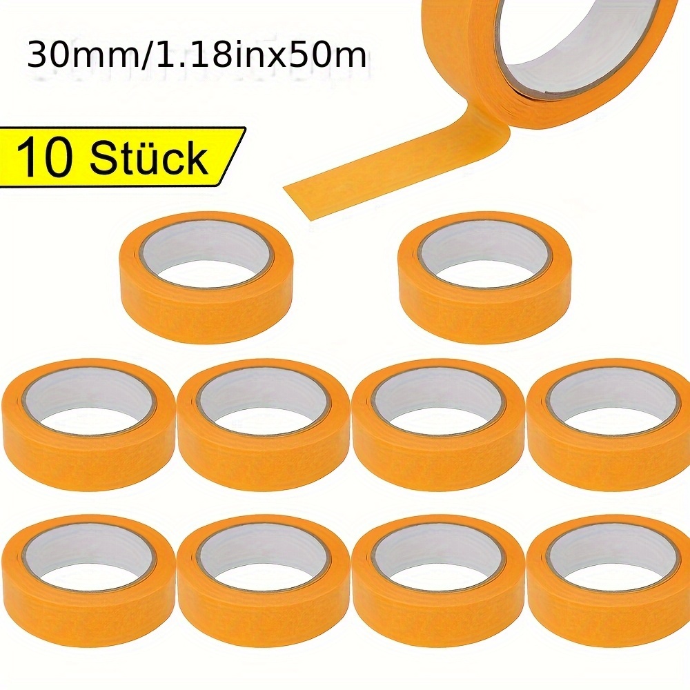 Image of 10pcs Premium Yellow Paper Tape, 3cm X 50m - Painting, Crafts, Labeling & Packaging - Durable & Versatile For Art, Decor, And Office Use, Craft Tape