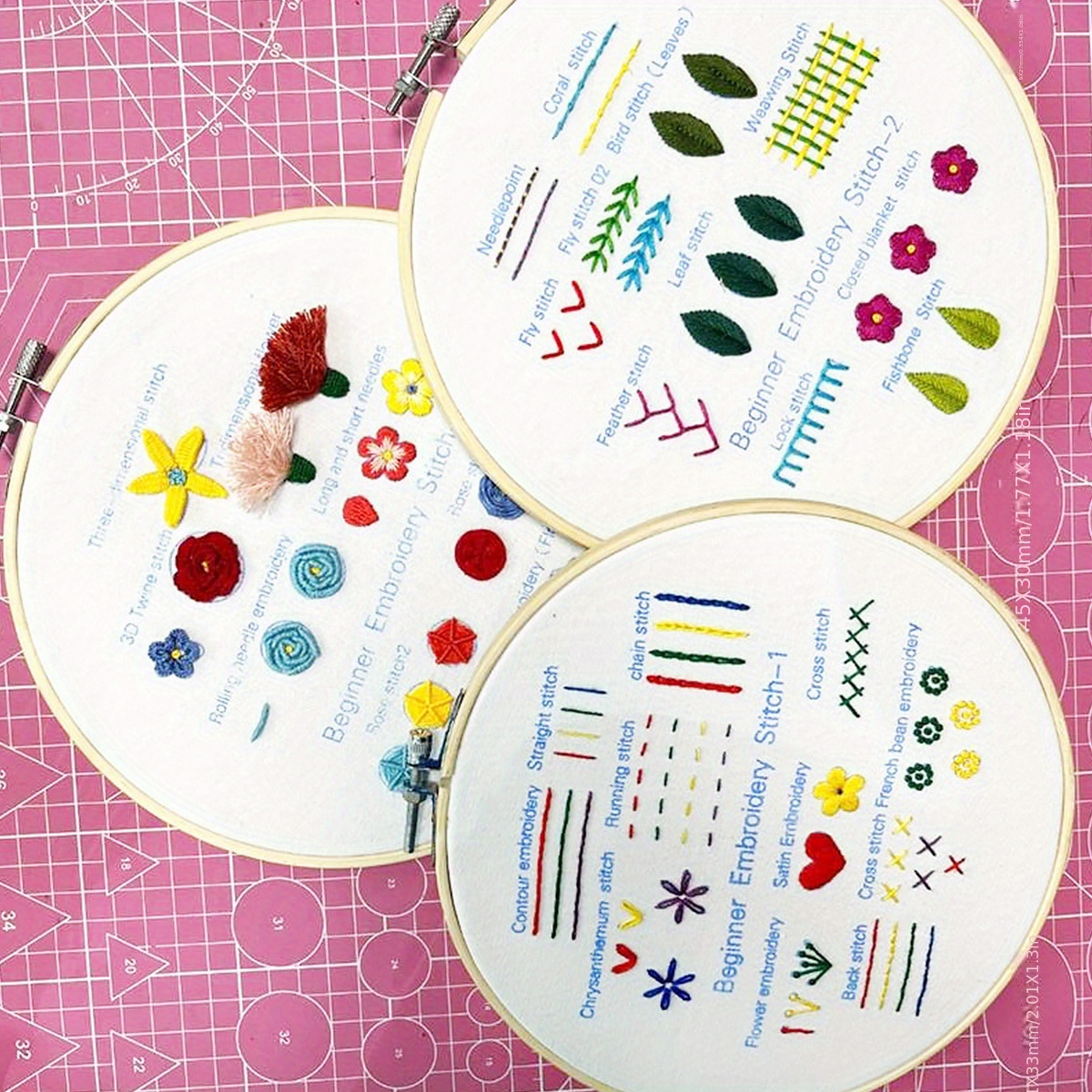 3 Sets Beginners Embroidery Stitch Practice Kit, Embroidery Kit To Learn 30  Different Stitches For Craft Lover Hand Stitch With Embroidery Fabric With