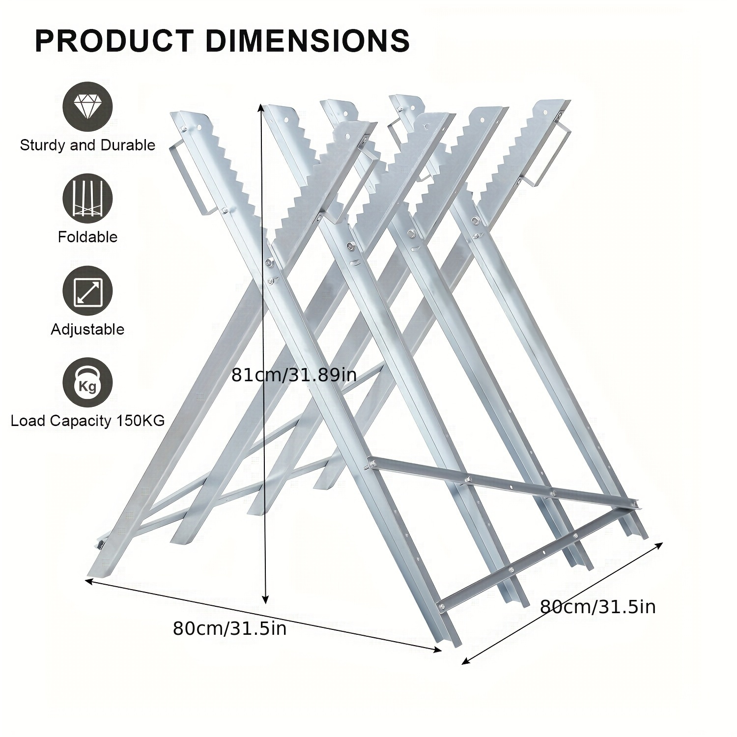 Folding Metal , Wooden Trestle, , Folding Wood Cutting Trestle, Saw Stand, Wood , Chainsawhorse For Chainsaws, Load Capacity 150 Kg