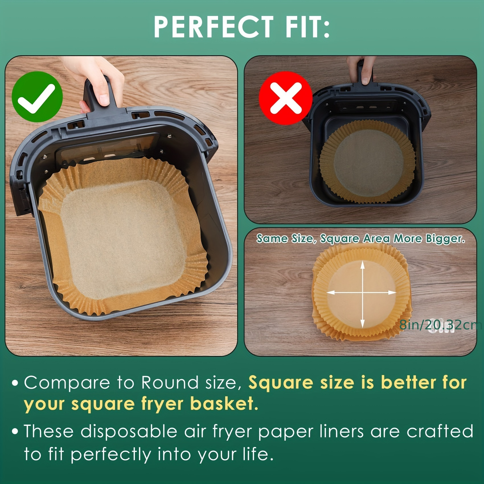 8 Disposable Air Fryer Liners - 125 PCS Square Disposable Paper