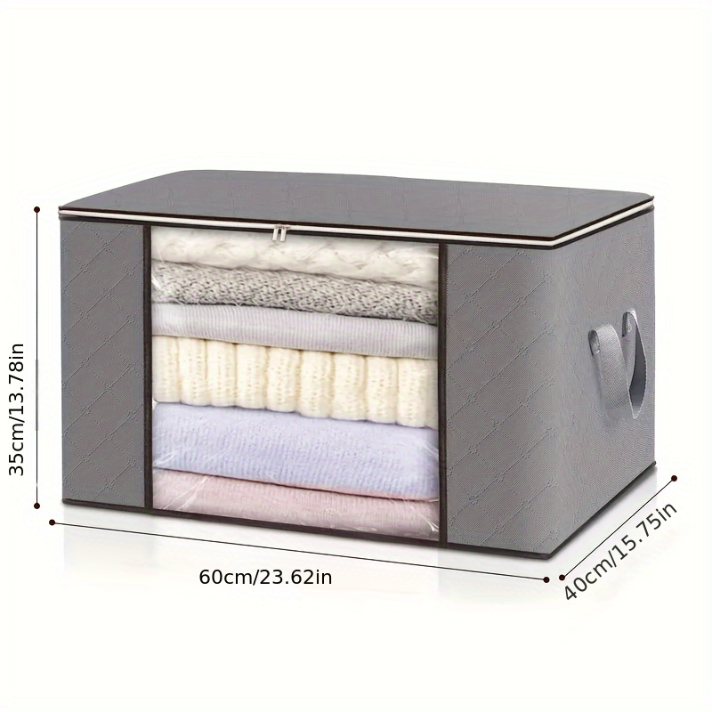 3 pcs large capacity clothes storage bags thickened non woven fabric organizer with clear window for comforters blankets bedding foldable with handles details 2