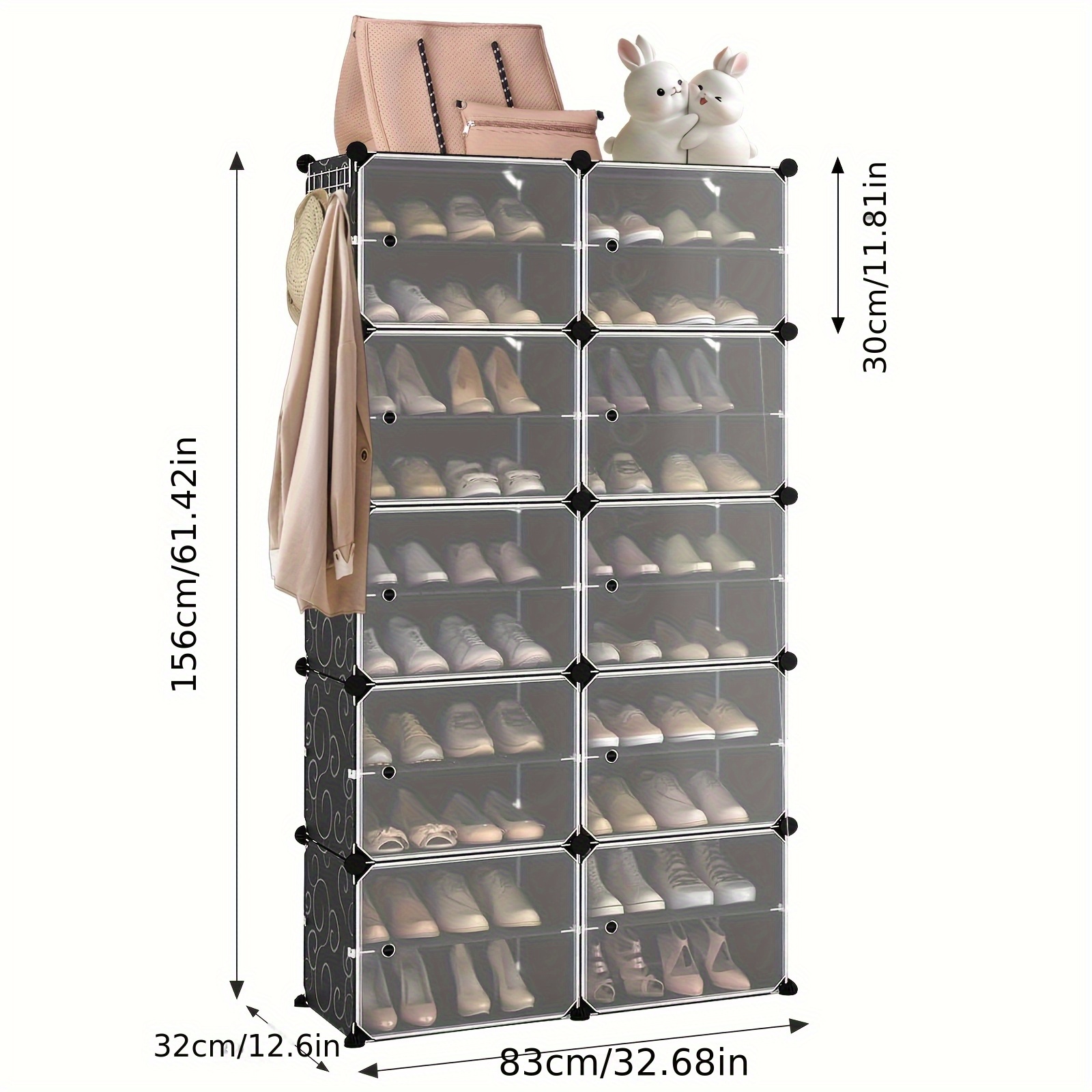 TEMU Organisateur à chaussures à 10 niveaux, de 40 paires, cube de rangement en plastique avec crochets, facile pour , ou