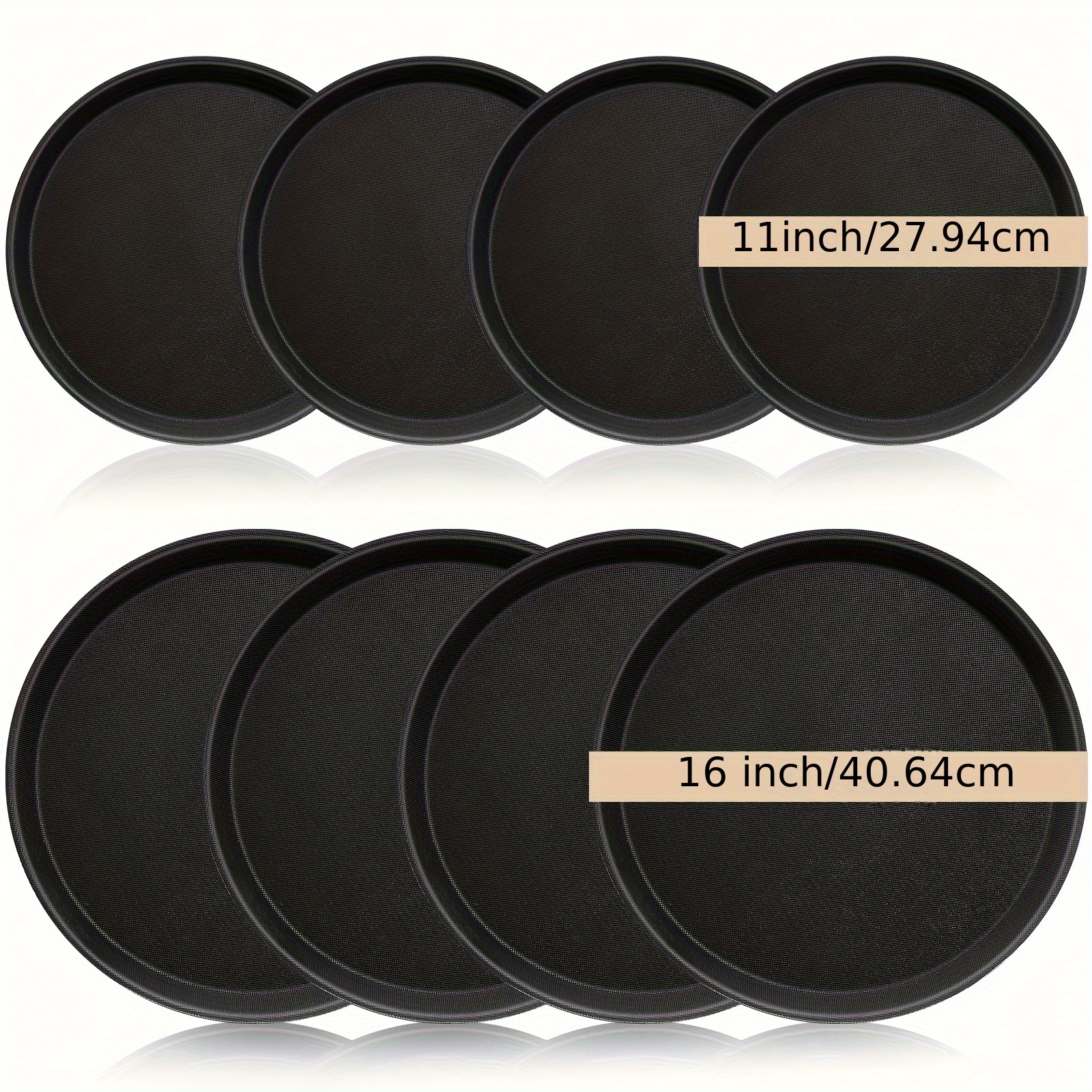 8-Pack Plastic Round Serving Trays – 14 Inch Diameter, Raised Edge, Non-Slip Surface For Restaurant & Home