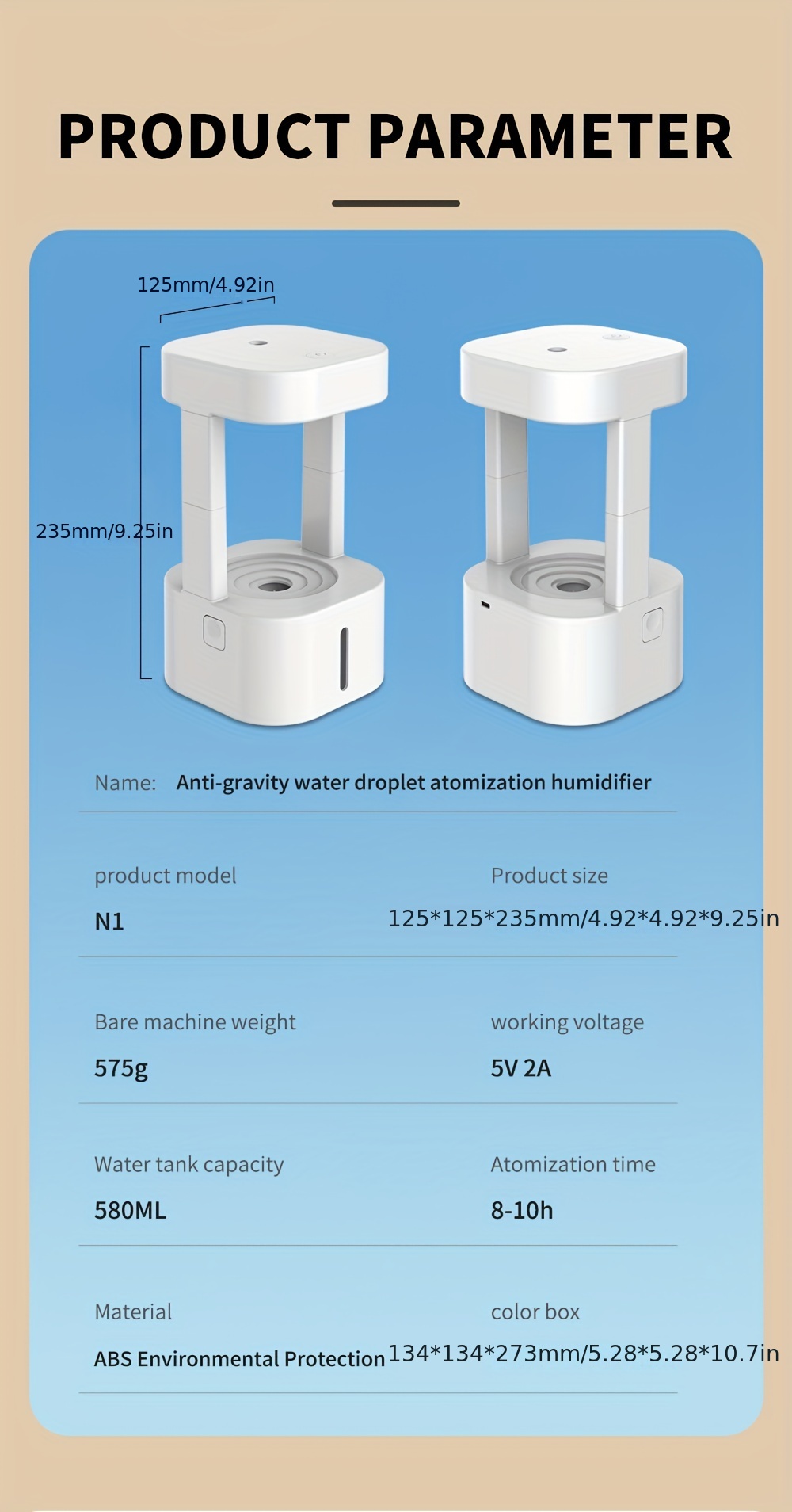 Anti gravity Water Drop Humidifier 2 Mode 4h Power - Temu