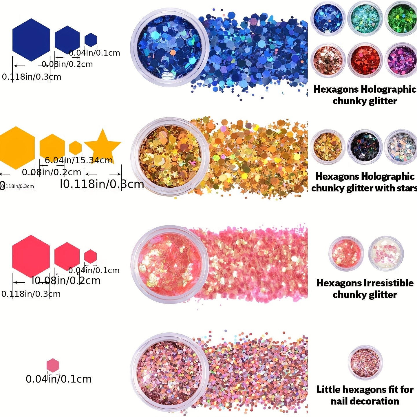 12 Colors hexagon Chunky Glitter Holographic Crafts Stickers - Temu