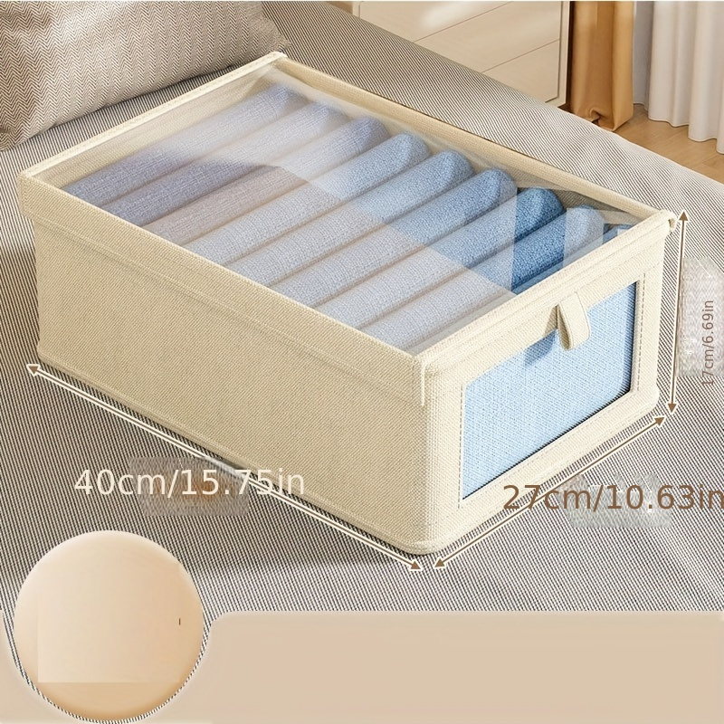 versatile canvas storage box with lid viewing window   clothes underwear t shirts pants ideal for bedroom dorm closet organization drawer clothes storage under bed storage details 5