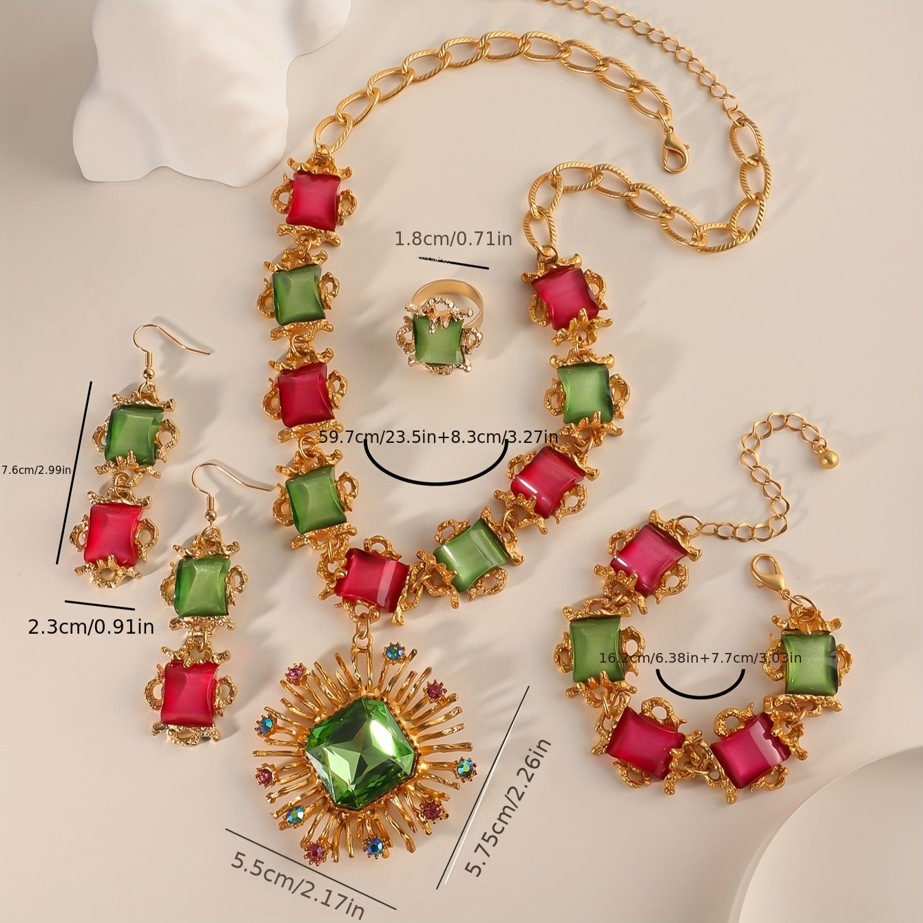luxury multicolor synthetic gemstone set women wedding party 