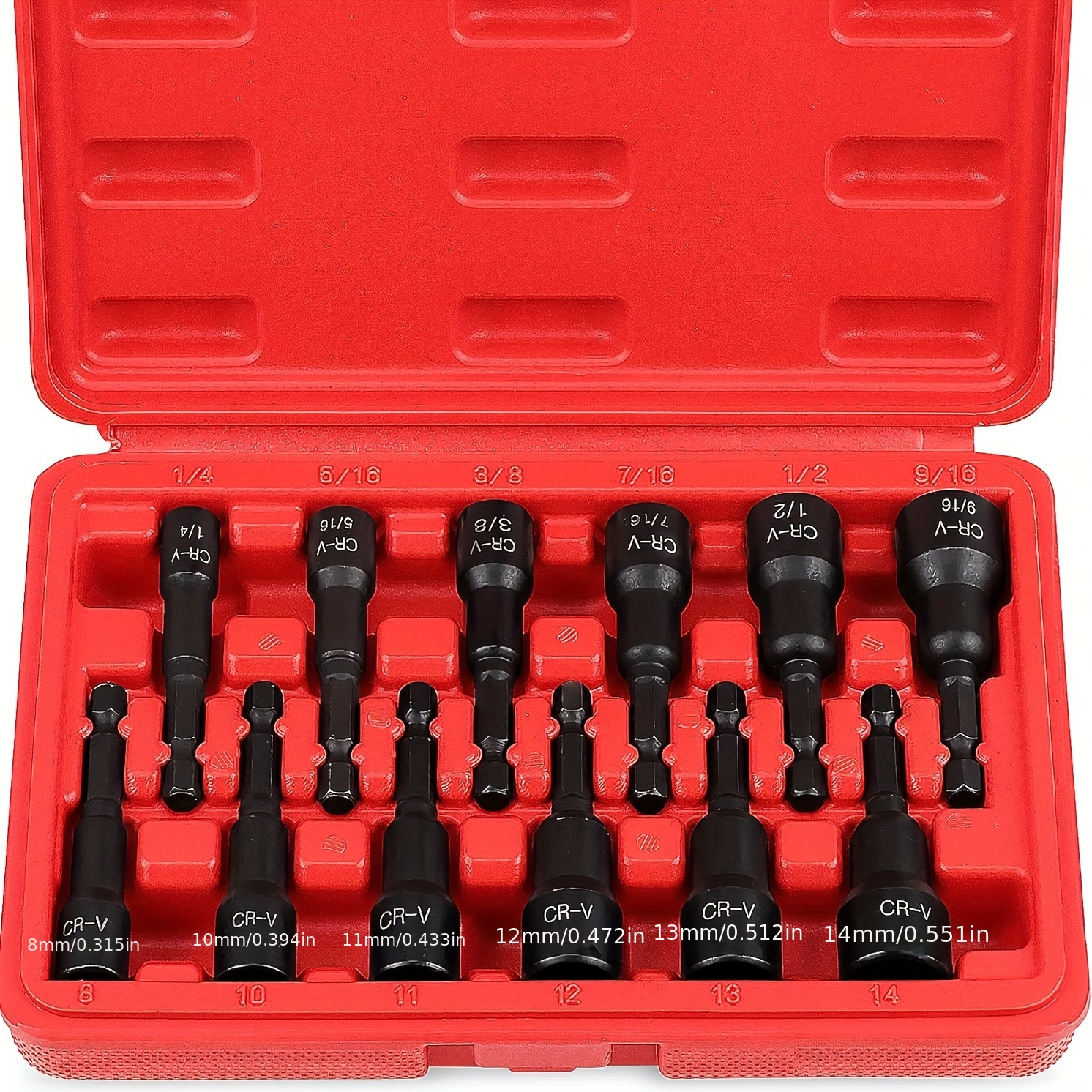 

12-piece Magnetic Nut Driver Set - Premium Impact Power Hex Bits, Sae & Metric, 1/4" Quick-change, Chrome Vanadium Steel