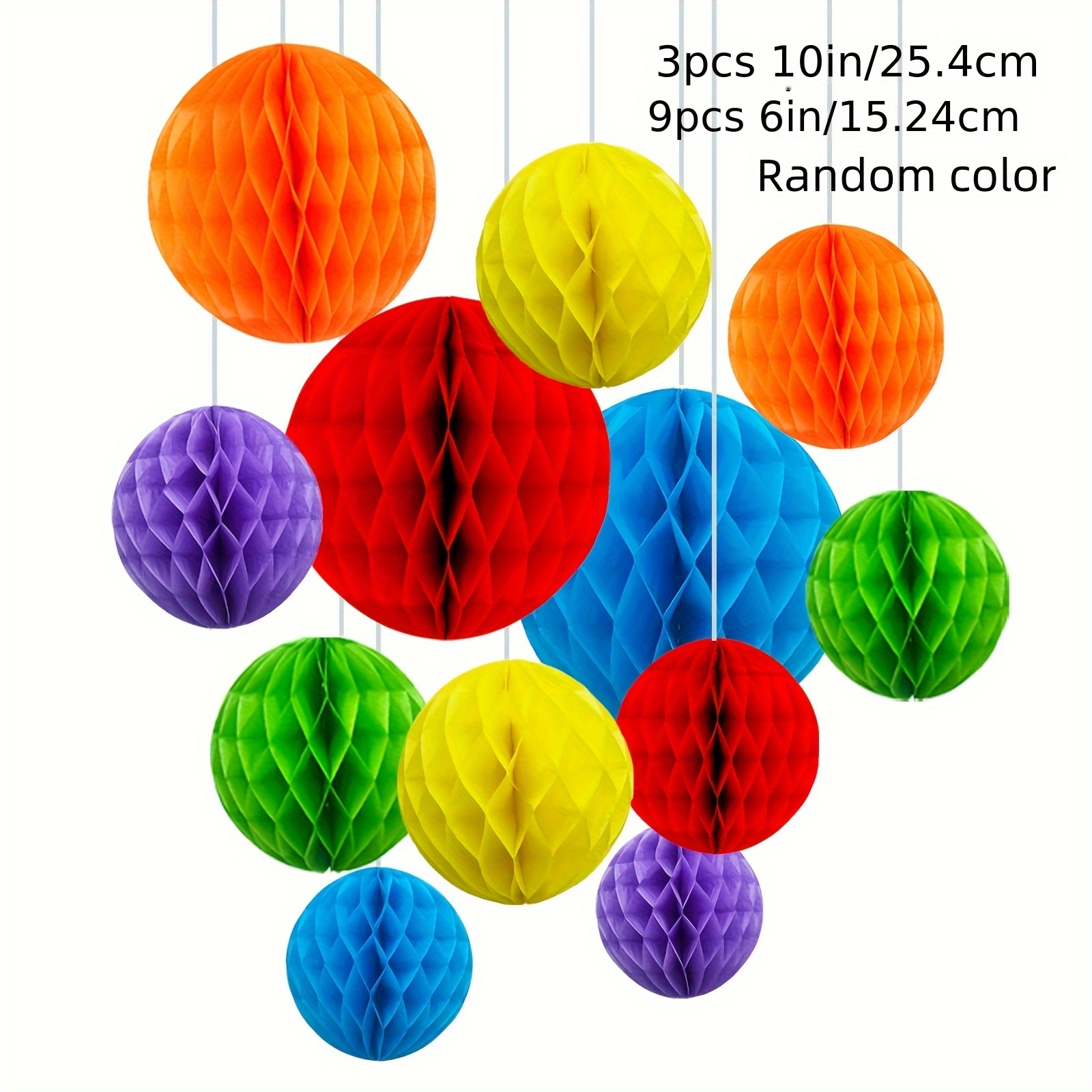 Image of 12pcs, Random Style Random Color 6" 10" Honeycomb Balls Decorations Hanging Tissue Paper Pom Poms For Birthday Wedding Engagement Holidays Home Decor Mexican Party (rainbow)
