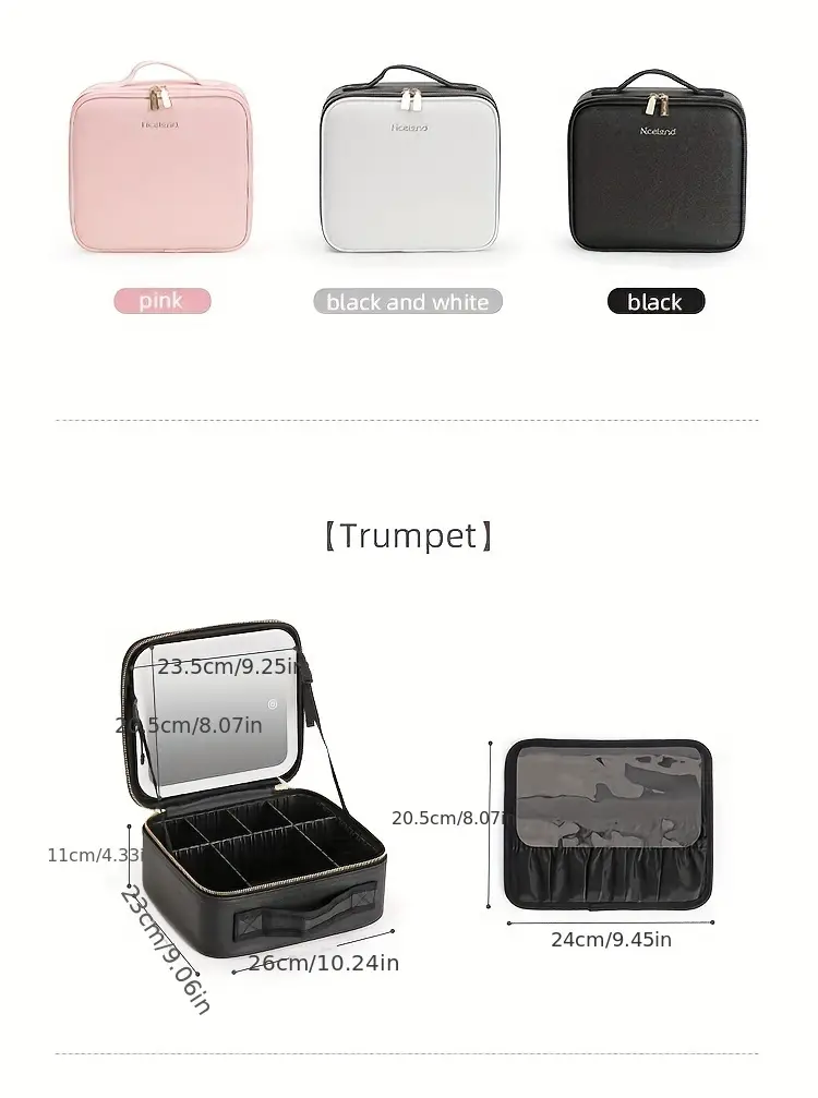 makeup travel bag with led lighted adjustable brightness portable makeup case with adjustable dividers make up train case organizer makeup brush accessories and tool case Product details 6