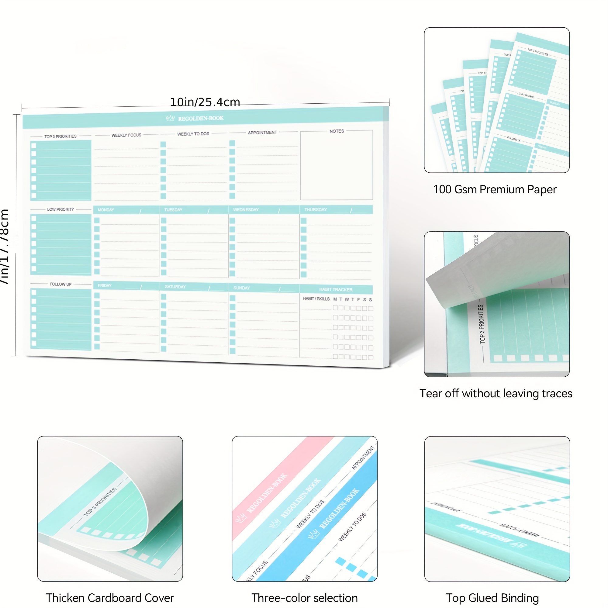 Daily Planner Notepad To Do List Schedule- 50 Tear off Premium Stay Focused  Lists Pad (Rose Pink)