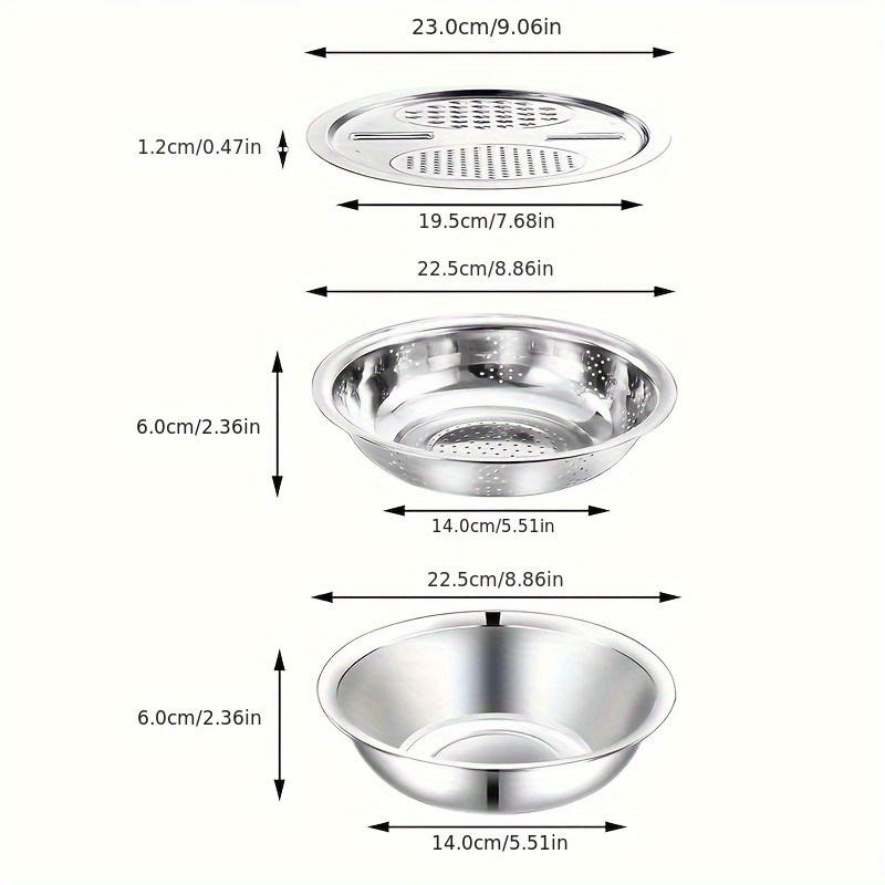 TEMU 3-in-1 9 Inch Grater, Strainer And Cutter. , , Grate, Dice For Salad Prep, Kitchen Straining, Vegetable Washing Basin, Mixing Bowls. Essential Kitchen Utensils, Gadgets And Additions