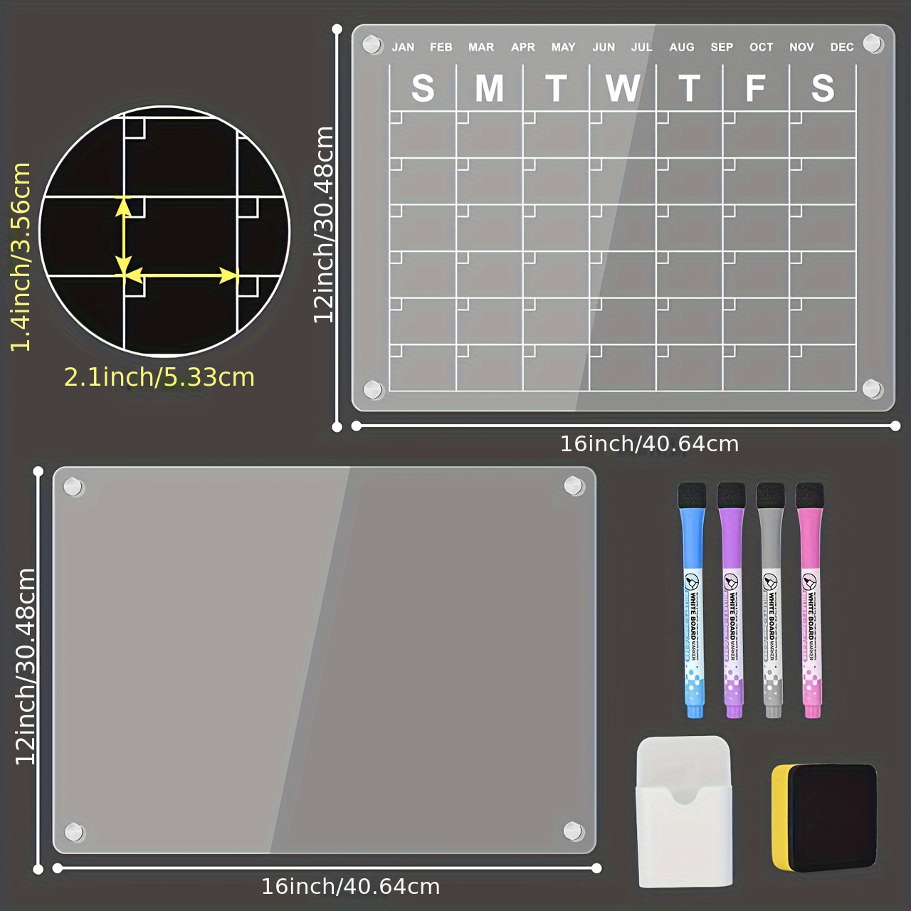 Acrylic Magnetic Dry Erase Board Calendar For Fridge, 15.7''x11.8