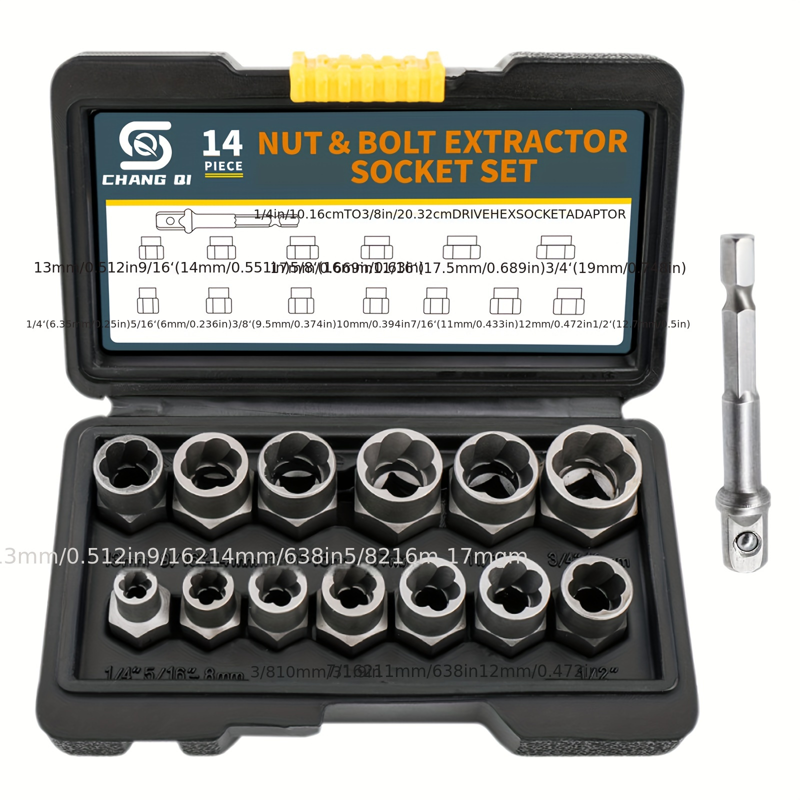 

Bolt Extractor Set, Impact Bolt & Nut Remover Set, Stripped Lug Nut Remover, Extraction Socket Set For Removing Damaged, , Rusted, Rounded-off Bolts, Nuts & Screws