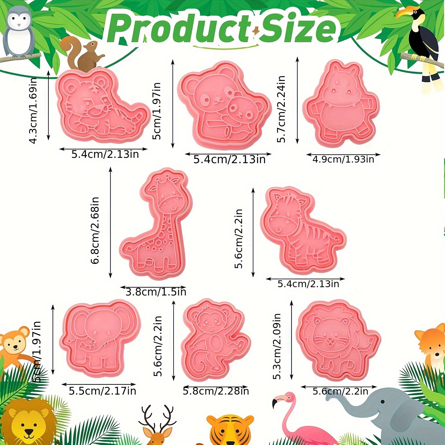 8pcs Jungle Animal Cookie Cutter Set With Plunger Stamps, Plastic Animal Cookie Molds, Baking Supplies