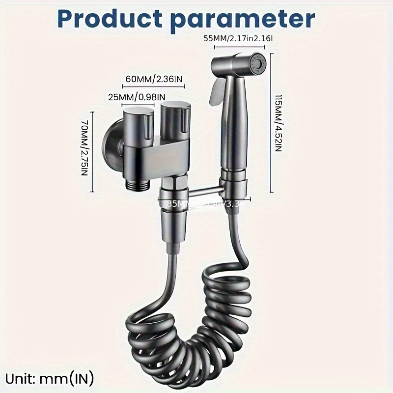 Handheld Toilet Companion Set, Wall-Mounted One-In-One Outlet Valve Kit with Stainless Steel Nozzle, Telescopic Hose and Stand