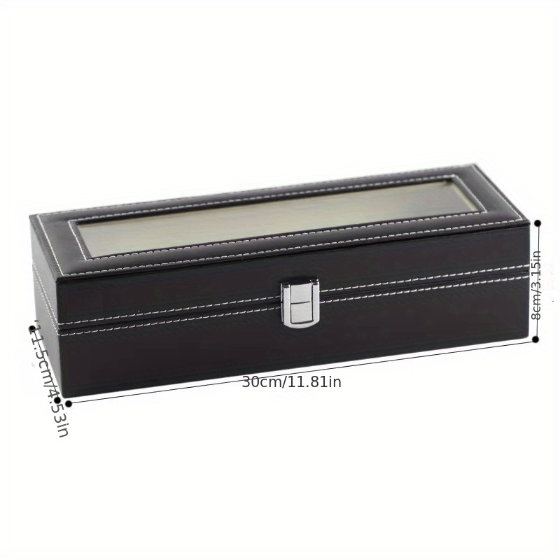 Black 6-digit Watch Box, PU Leather Inner Flannelette Watch Display Storage Box details 11