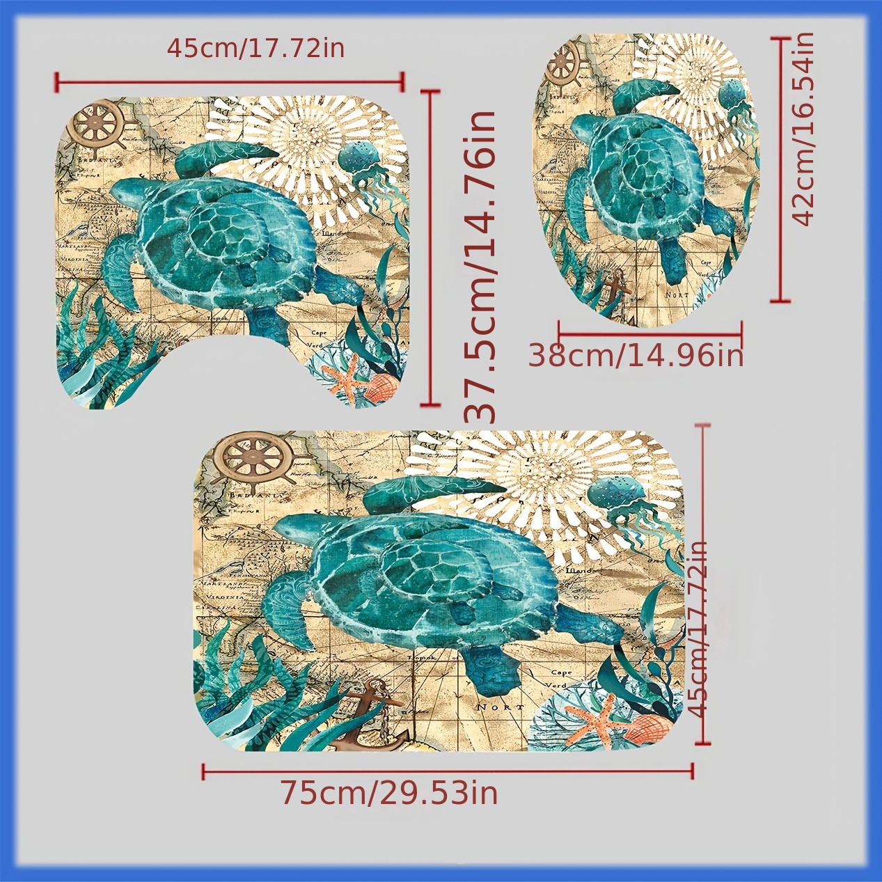 4pcs Turtle Shower Curtain Four-Piece Set, Bathroom Decor Sets With Rugs  Include Waterproof Shower Curtain Non-Slip Rug Toilet Lid Cover Bath Mat And