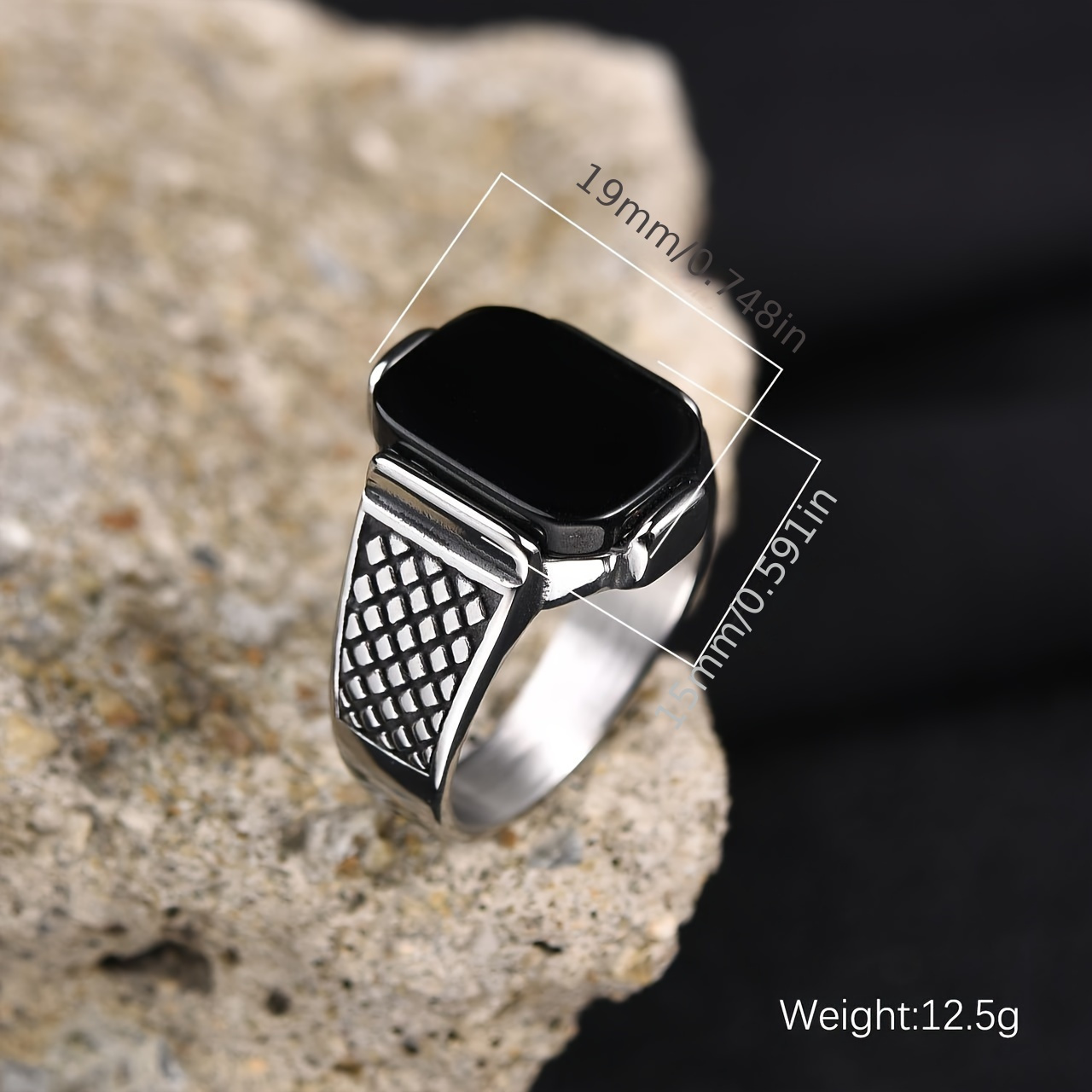 Stainless steel hot sale onyx ring