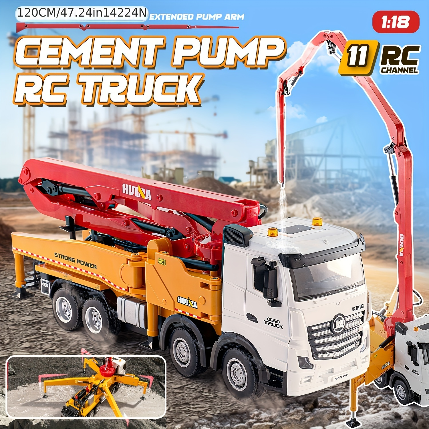 

1:18 -channel Large Remote Control Concrete Pump Truck Remote Truck Remote Control Truck Construction Toys With Led Spraying Children's Holiday Gifts