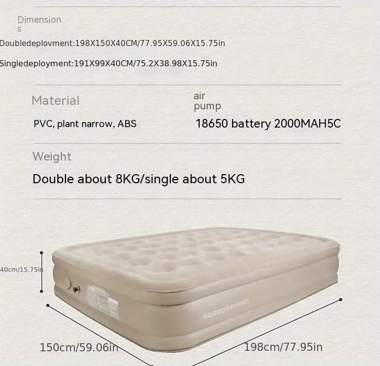 1pc wireless automatic air mattress thickening comfortable plush air cushion bed with internal electric pump details 1