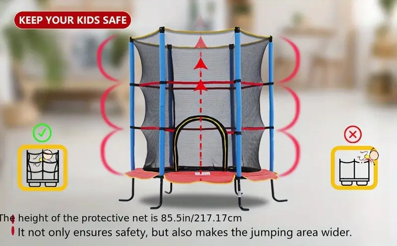 55 mini trampoline for kids with enclosure indoor trampoline for toddlers with protective net and safety pad double sided zipper design for easy self entrance red details 1