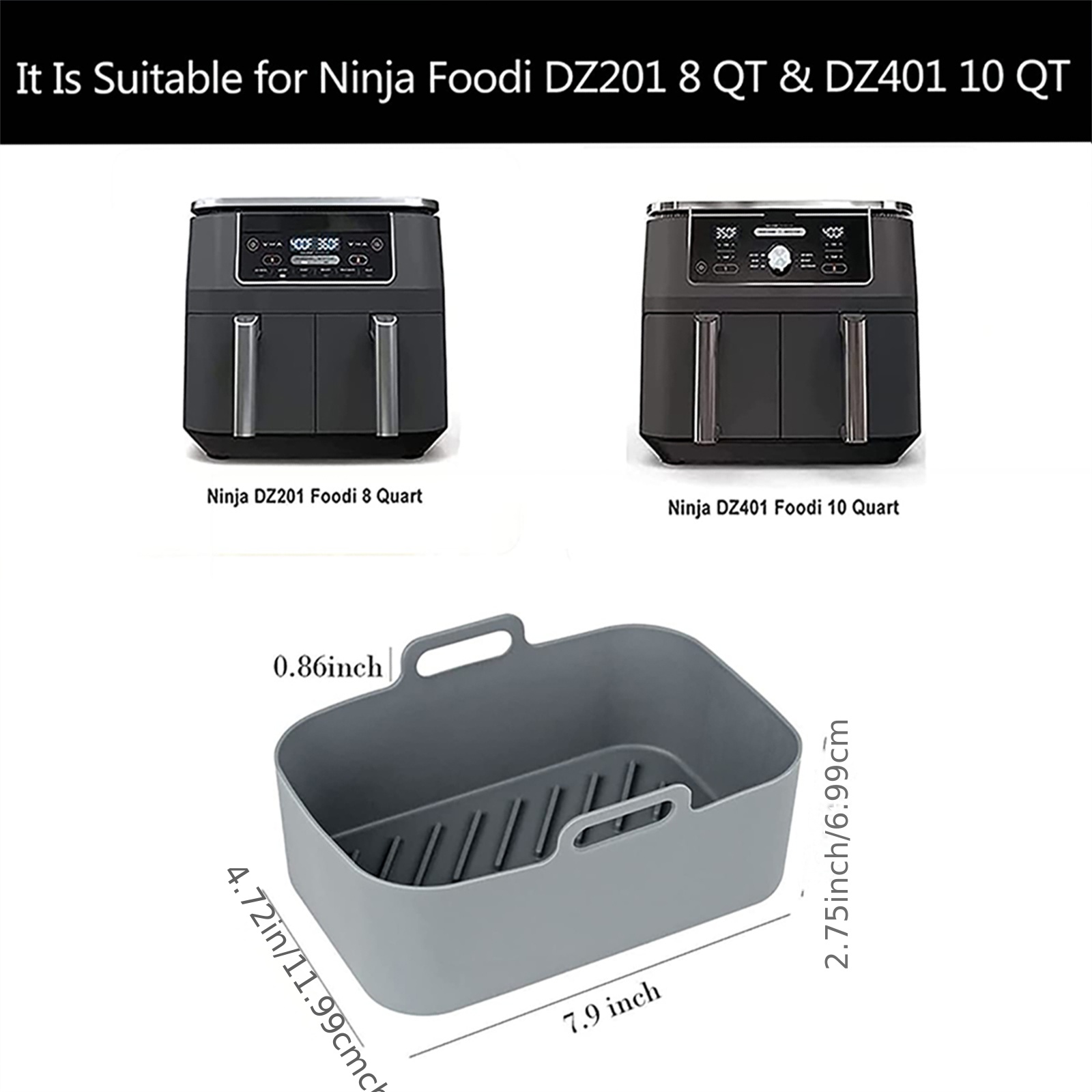 2PCS Air Fryer Silicone Pot For Ninja Foodi Dual DZ201, Reusable Air Fryer  Liner For Ninja 8QT With Mitts Basket Accessories