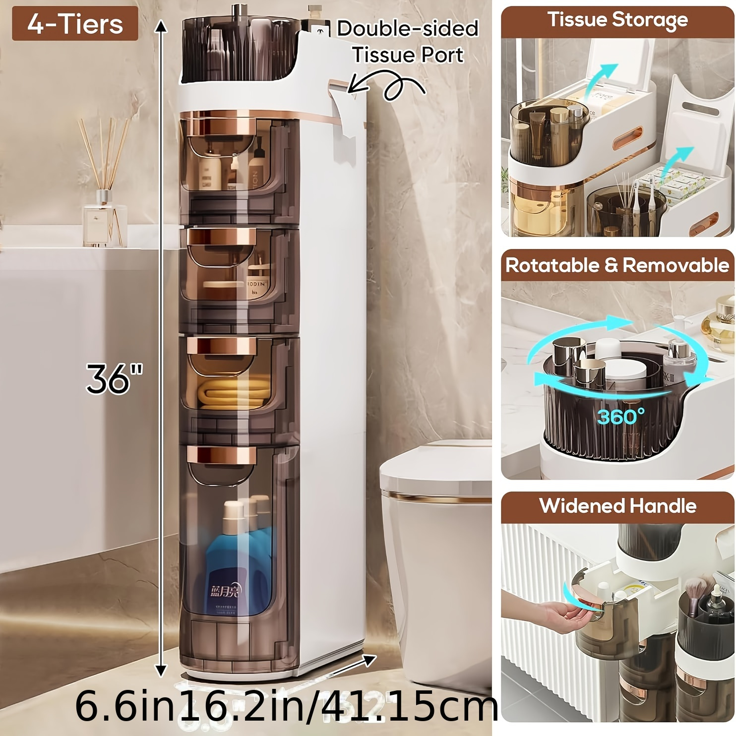 TEMU 3/ 4drawers Slim Bathroom Storage Cabinet, Narrow Floor Cabinet With Wheels Toilet Paper Holder, Waterproof Bathroom Storage Organizer For Small