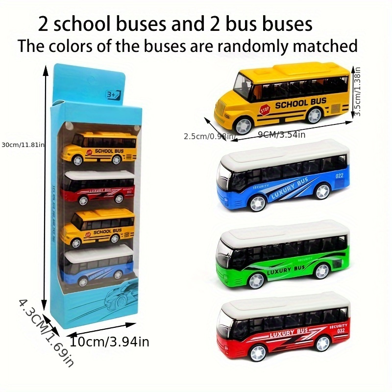 

4pcs/pack Alloy Material Toy Car Contains 2 Buses And 2 School Buses Length About 8.5cm Little Boy's Favorite Fall-resistant Cars Can Be Carried Along